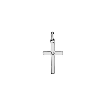 Pendentif petite croix en argent rhodié et oxydes de zirconium