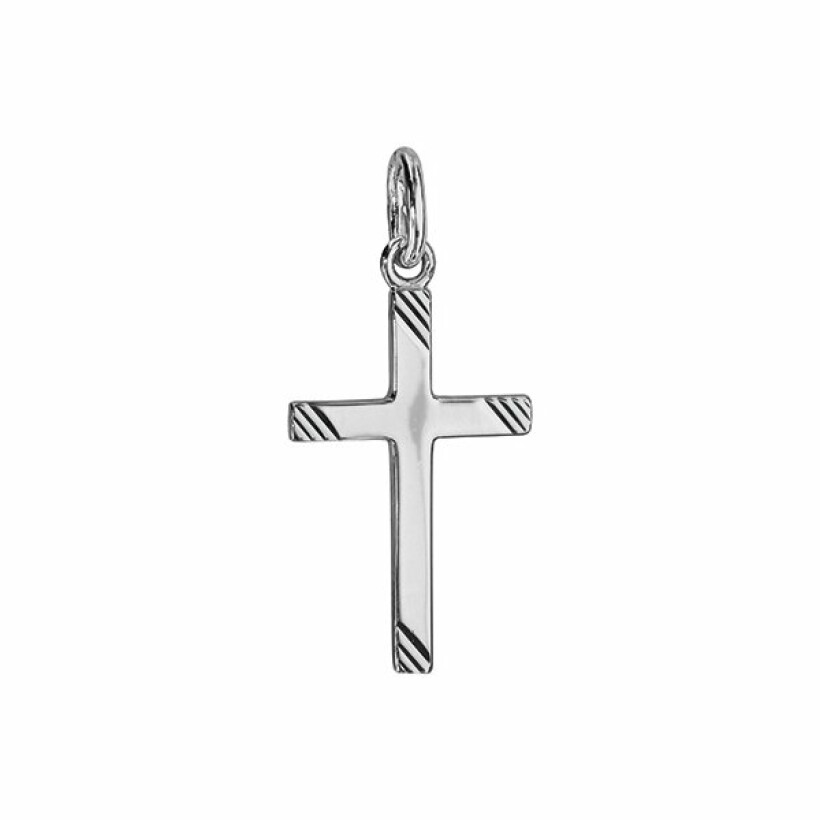 Pendentif croix argent rhodié strié 22mm