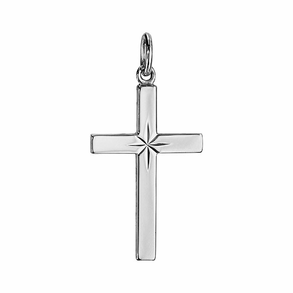 Pendentif croix argent rhodié grand modèle diamanté étoile 27mm