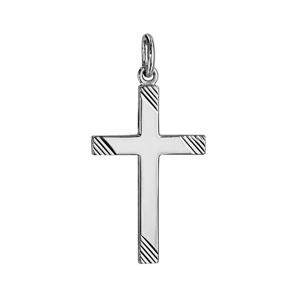Pendentif croix argent rhodié grand modèle strié 27mm