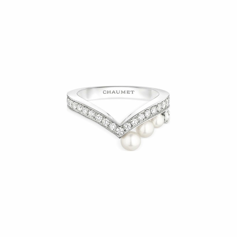 Chaumet Joséphine Aigrette ring, white gold, diamonds and Akoya cultured pearls