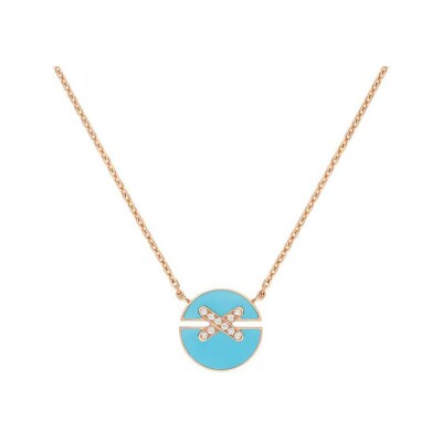 Pendentif Chaumet jeux de liens harmony petit modèle en or rose serti de turquoise et diamants