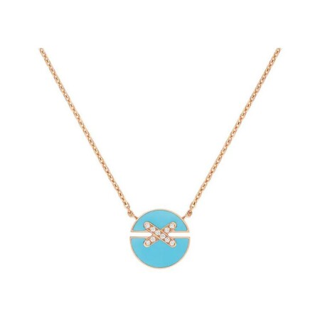 Pendentif Chaumet jeux de liens harmony petit modèle en or rose serti de turquoise et diamants