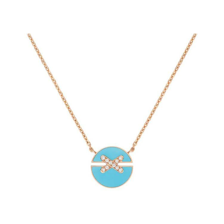 Chaumet jeux de liens harmony pendant, small size, rose gold, set with turquoise and diamonds