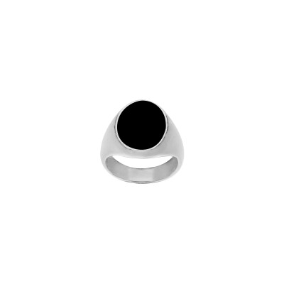 Chevalière ovale en argent et onyx d'imitation, taille 56