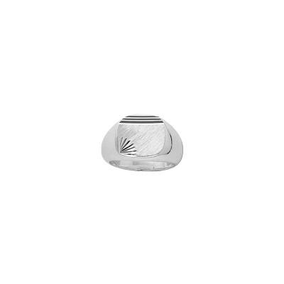 Chevalière grand plateau ovale diamantée en argent, taille 64