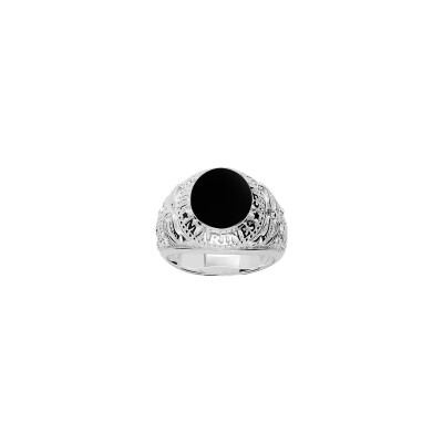 Chevalière United States Marines en argent et onyx d'imitation, taille 64
