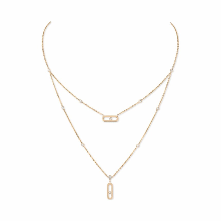 Messika Move Uno double row necklace, rose gold, diamonds