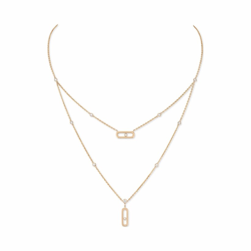 Messika Move Uno double row necklace, rose gold, diamonds