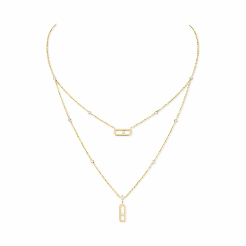 Messika Move Uno Necklace 2 rows, yellow gold, diamonds