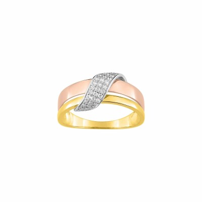 Bague en or jaune, or blanc, or rose et diamants 0.084ct