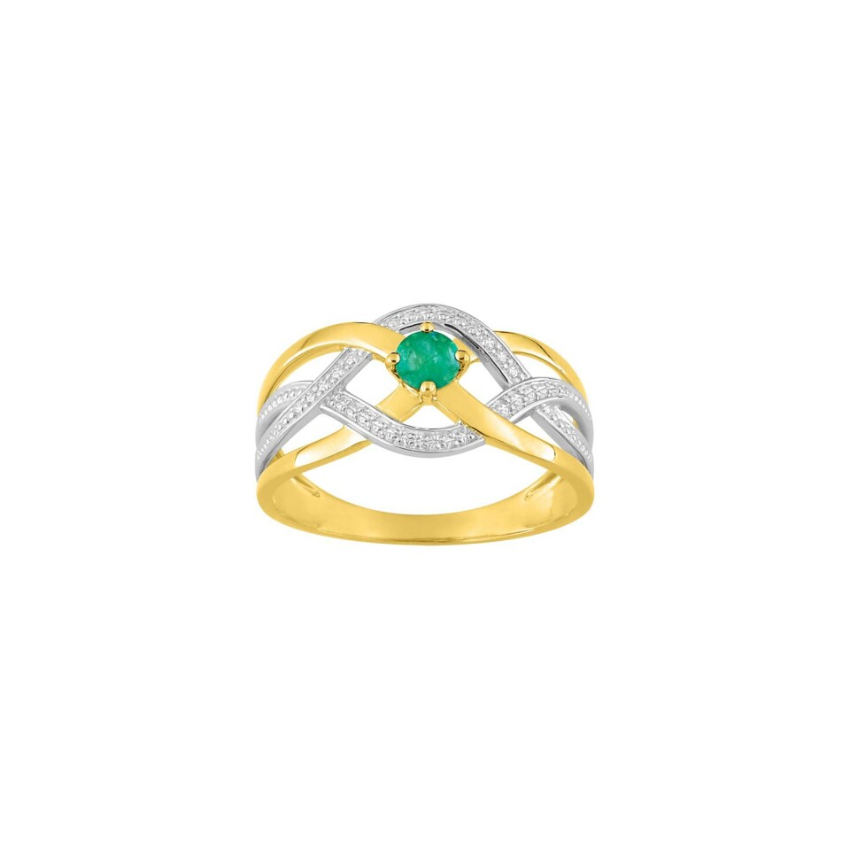 Bague en or jaune rhodié et émeraude