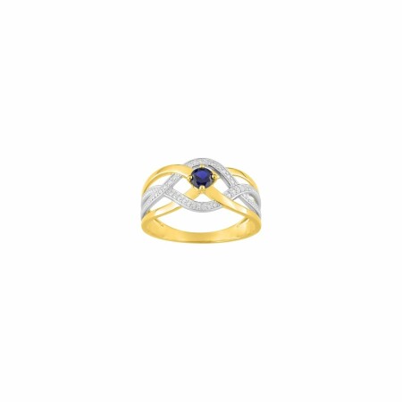 Bague en or jaune, rhodium et saphir