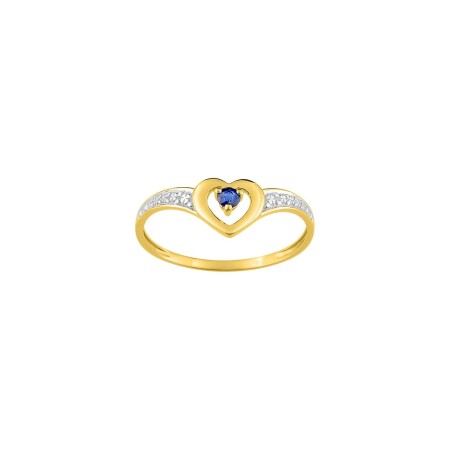 Bague en or jaune rhodié et saphir