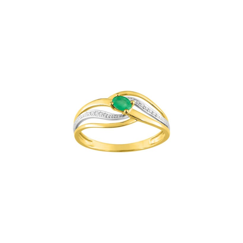 Bague en or jaune rhodié et émeraude