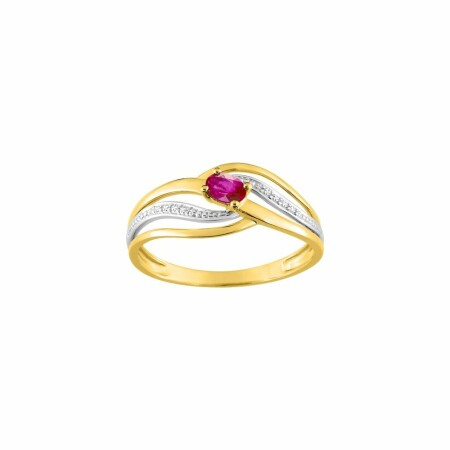 Bague en or jaune, or blanc rhodié et rubis