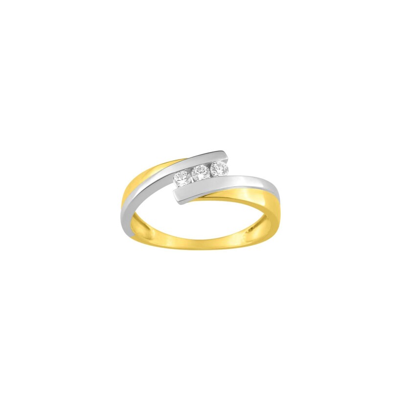 Bague en or jaune, or blanc et oxyde de zirconium