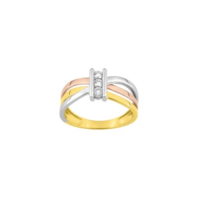 Bague en or jaune, or rose et or blanc et oxyde de zirconium