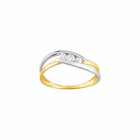 Bague en or jaune, or blanc et oxydes de zirconium