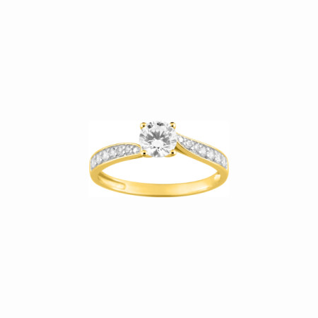 Bague en or jaune, rhodium et oxydes de zirconium