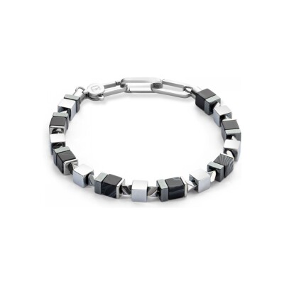 Bracelet Coeur de Lion Precious Cubes en acier, onyx et hématite