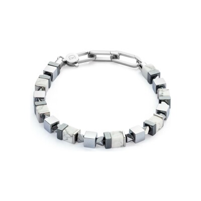 Bracelet Coeur de Lion Precious Cubes en acier, howlite et hématite