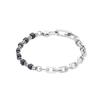 Bracelet Coeur de Lion Cubes Fusion link en acier, onyx et hématite