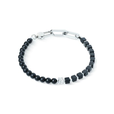 Bracelet Coeur de Lion Spikes Fusion en acier, onyx et hématite