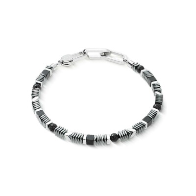 Bracelet Coeur de Lion Cadence Shape en acier, onyx, pierre de lave et hématite