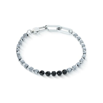 Bracelet Coeur de Lion Pulse Line en acier, spinelle noir et hématite