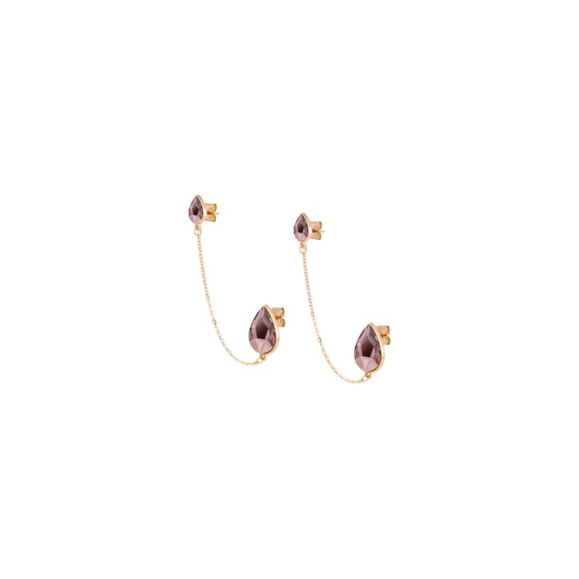 Boucles d'oreilles Les Interchangeables Double Goutte en métal doré rose et cristaux