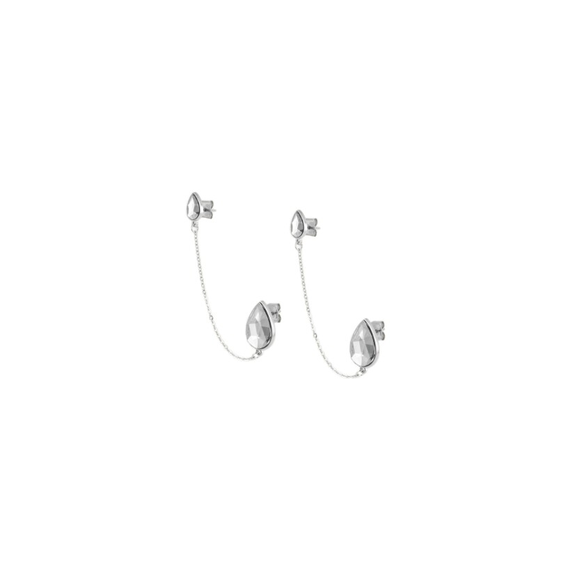 Boucles d'oreilles Les Interchangeables Double Goutte en métal argenté et cristaux