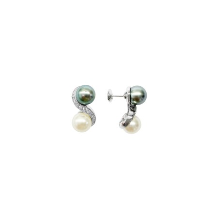 Boucles d'oreilles Isabelle Barrier en or blanc, perles de culture et diamants