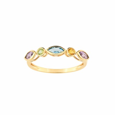 Bague en or jaune, améthyste, topaze, citrine, tourmaline et péridot