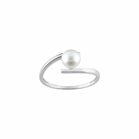 Bague en or blanc et perle de culture