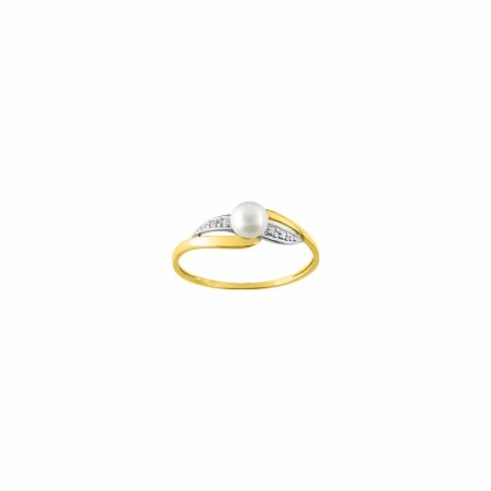 Bague en or jaune, or blanc et perle de culture