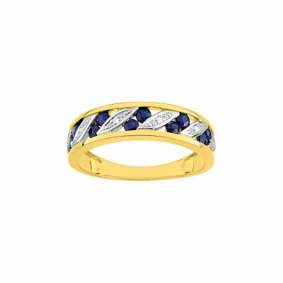 Bague en or jaune, diamants et saphirs
