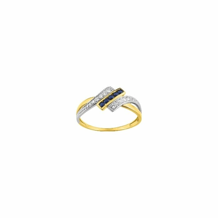 Bague en or jaune, or blanc, saphirs et oxydes de zirconium