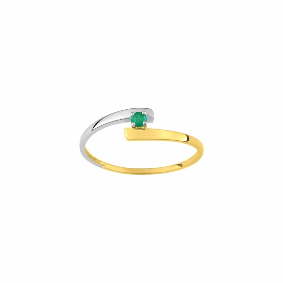 Bague en or jaune, or blanc rhodié et émeraude