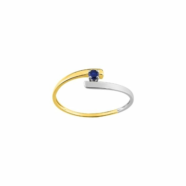 Bague en or jaune, or blanc et saphir