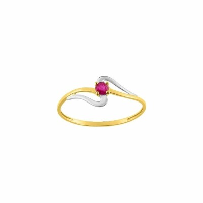 Bague en or jaune, or blanc et rubis