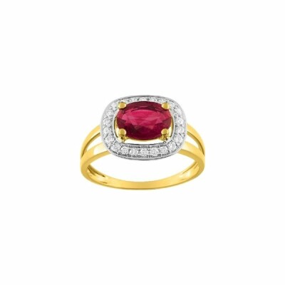 Bague en or jaune, rhodium et oxydes de zirconium et rubis 1.65ct