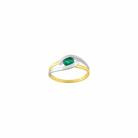 Bague en or jaune, or blanc et émeraude