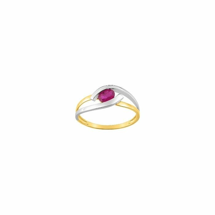 Bague en or jaune, rhodium et rubis