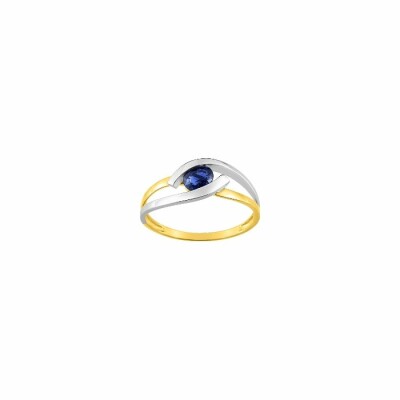 Bague en or jaune, or blanc et saphir