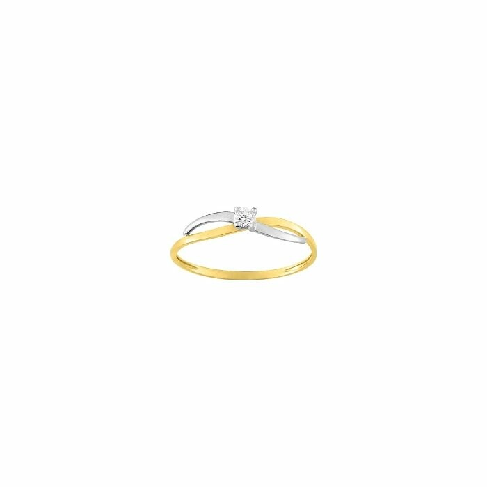 Bague en or jaune, or blanc et oxydes de zirconium