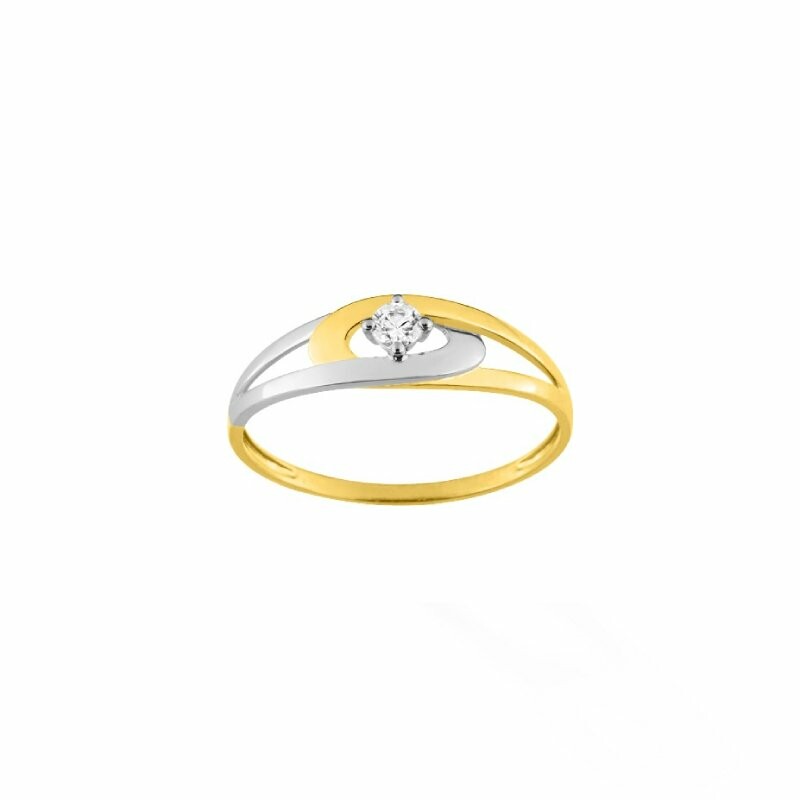 Bague en or jaune, or blanc et oxydes de zirconium