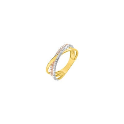 Bague en or rose, or jaune, or blanc et oxydes de zirconium