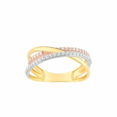 Bague en or rose, or jaune, or blanc et oxydes de zirconium