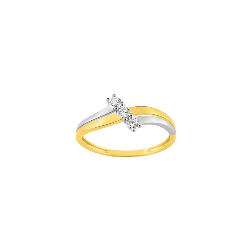 Bague en or jaune, or blanc et oxyde de zirconium